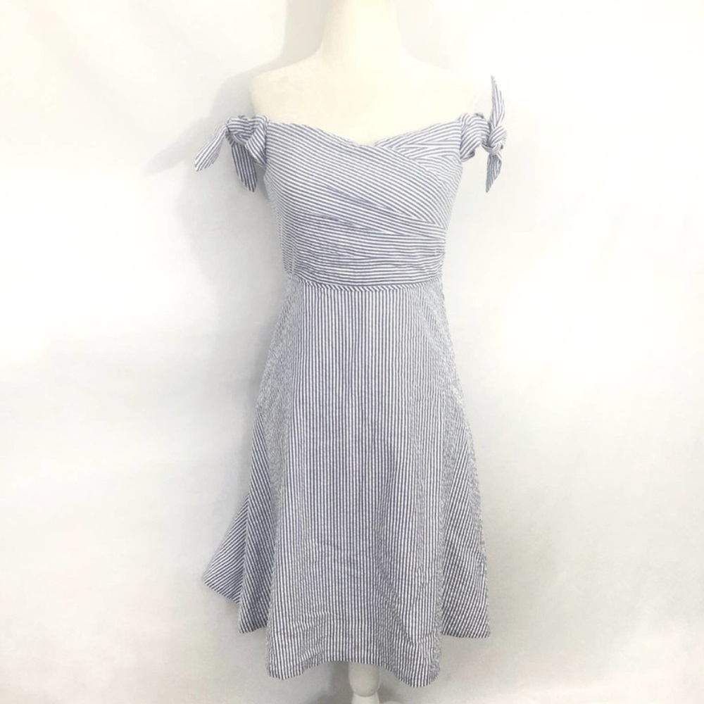 J. Crew Seersucker Striped Off Shoulder Dress 0P
